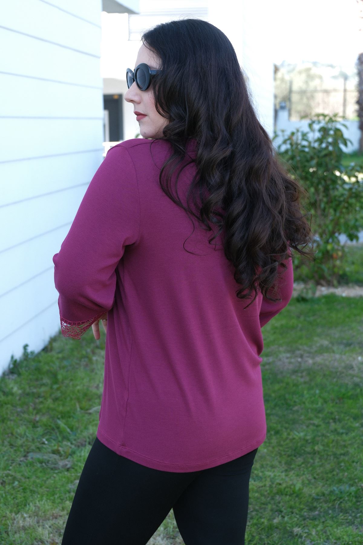 RENKTE BÜYÜK BEDEN GÜPÜR YAKALI MÜRDÜM BLUZ