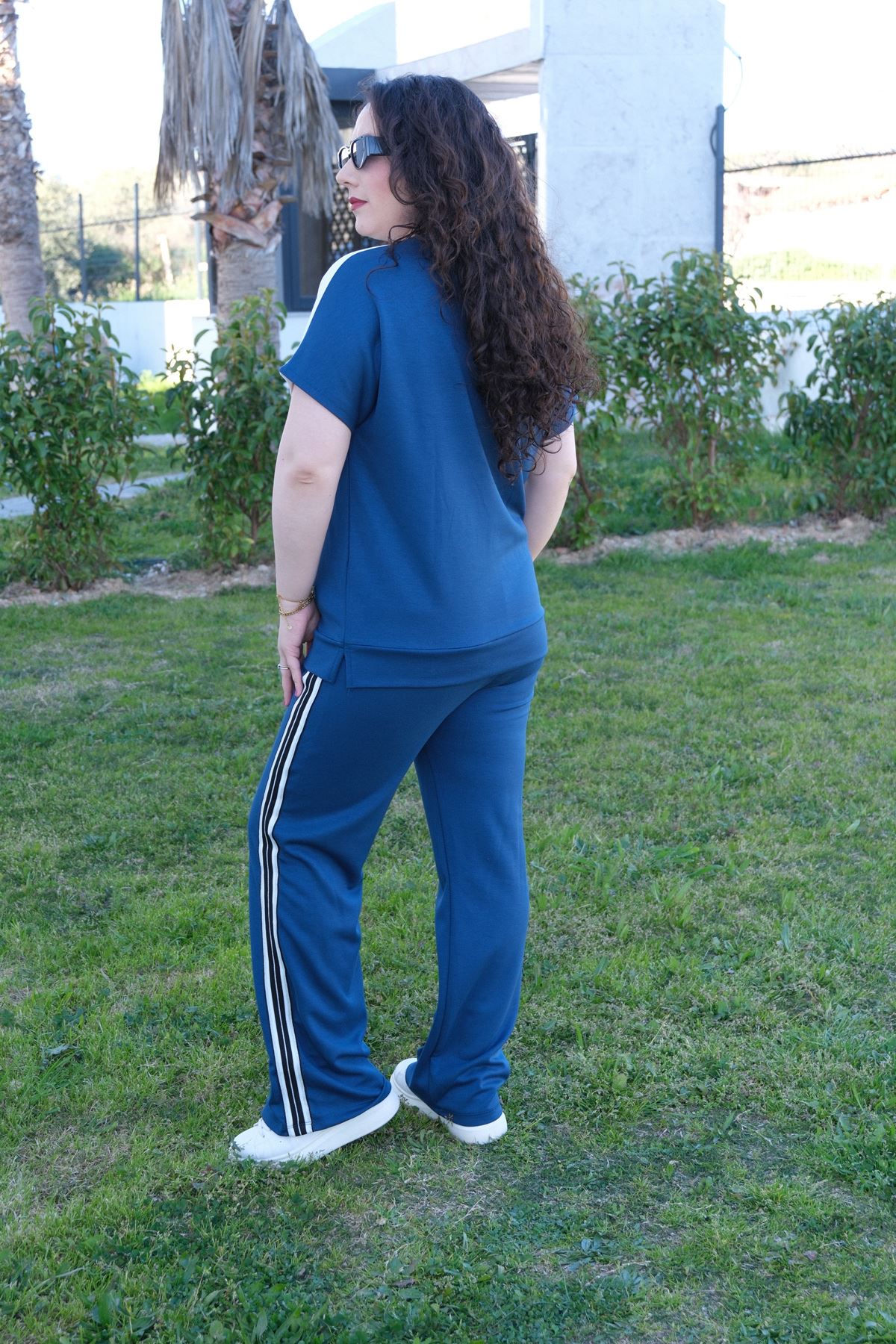 RENKTE BÜYÜK BEDEN SİM ŞERİTLİ İNDİGO İKİLİ TAKIM