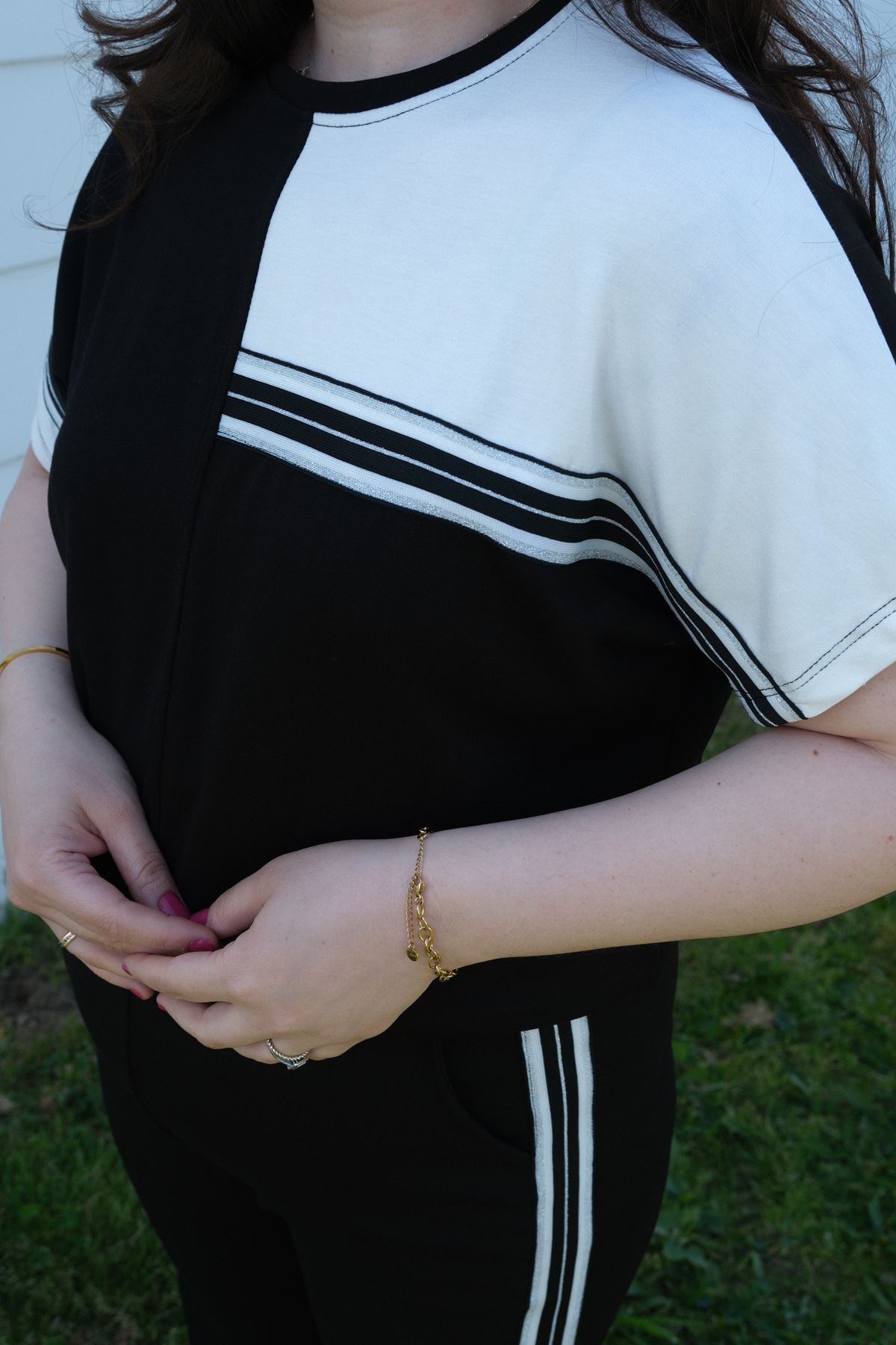 RENKTE BÜYÜK BEDEN SİM ŞERİTLİ SİYAH İKİLİ TAKIM