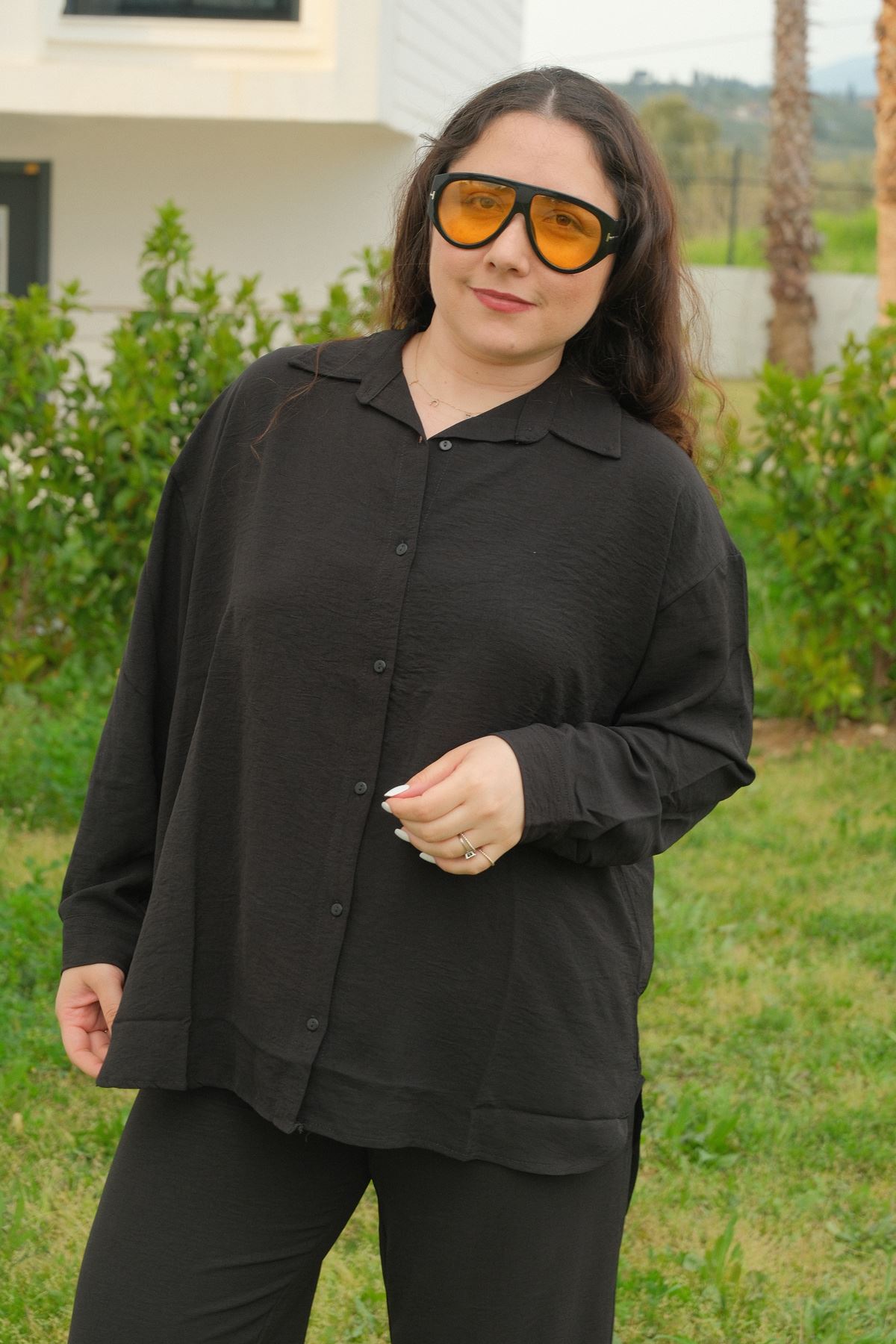 RENKTE BÜYÜK BEDEN KİLO GİZLEYEN SALAŞ SİYAH TAKIM