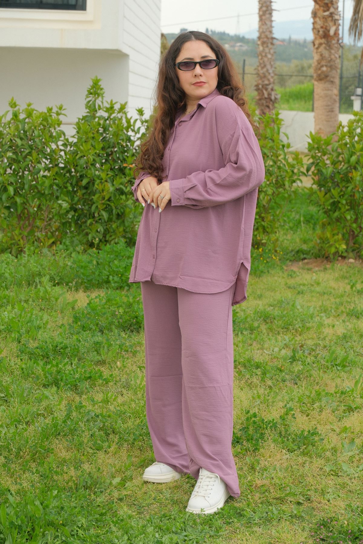 RENKTE BÜYÜK BEDEN KİLO GİZLEYEN SALAŞ GÜL KURUSU TAKIM