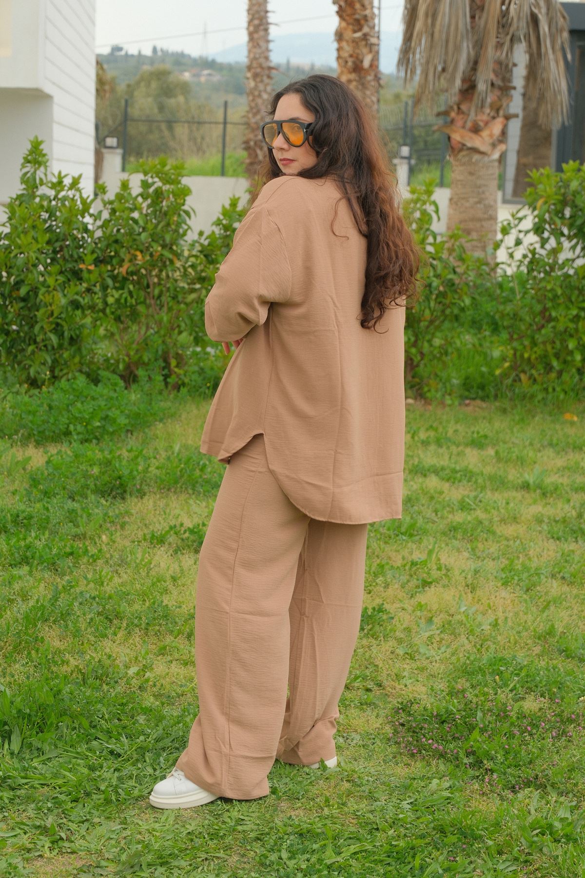 RENKTE BÜYÜK BEDEN KİLO GİZLEYEN SALAŞ KAHVE TAKIM