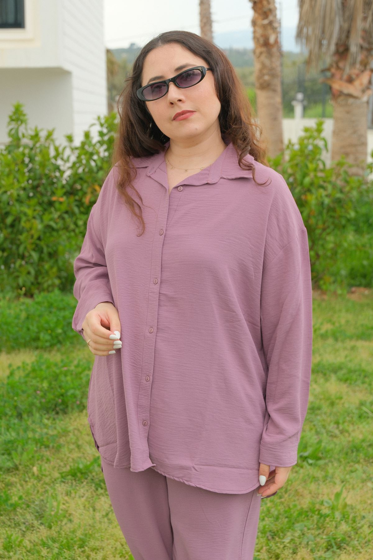 RENKTE BÜYÜK BEDEN KİLO GİZLEYEN SALAŞ GÜL KURUSU TAKIM