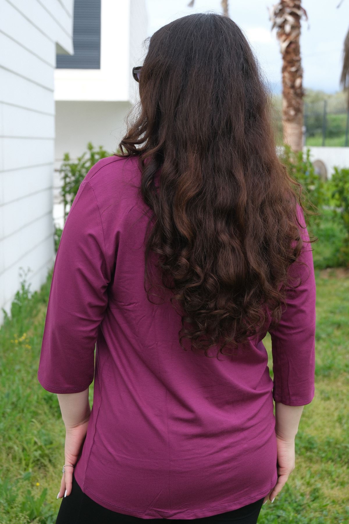 RENKTE BÜYÜK BEDEN KELEBEK YUSUFCUK PULLU NAKIŞLI MOR BLUZ