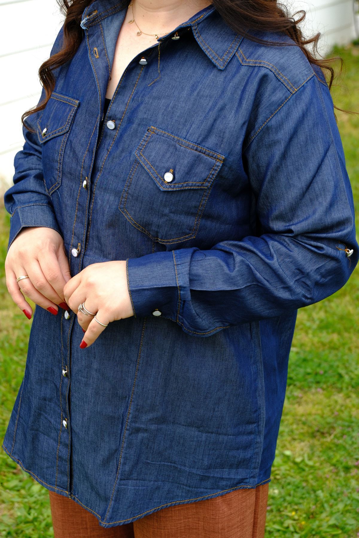 RENKTE BÜYÜK BEDEN KOL KATLAMALI KOT GÖMLEK