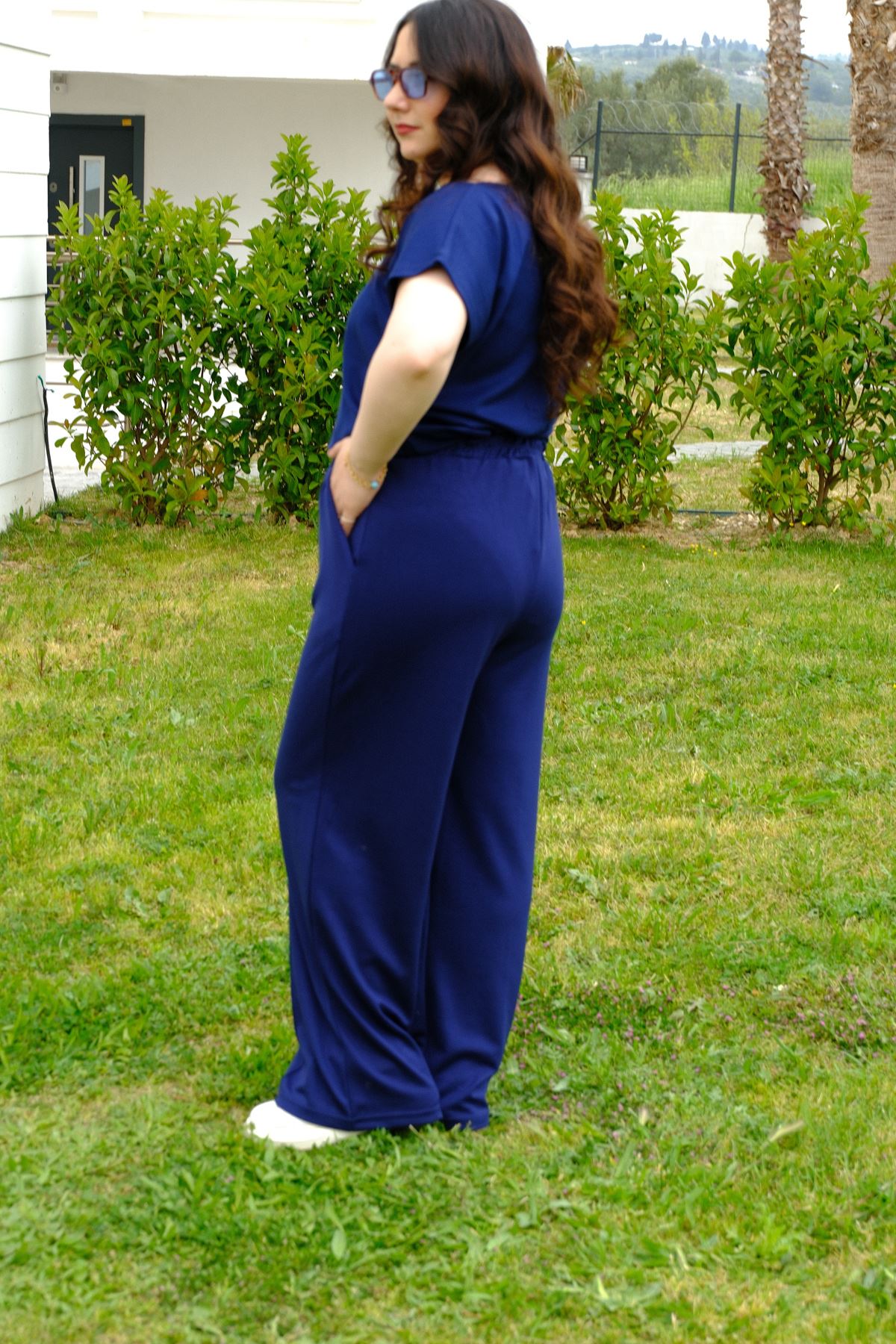 RENKTE ÇIMALI BOL PAÇA BATTAL BEDEN LACİVERT MODAL ALT