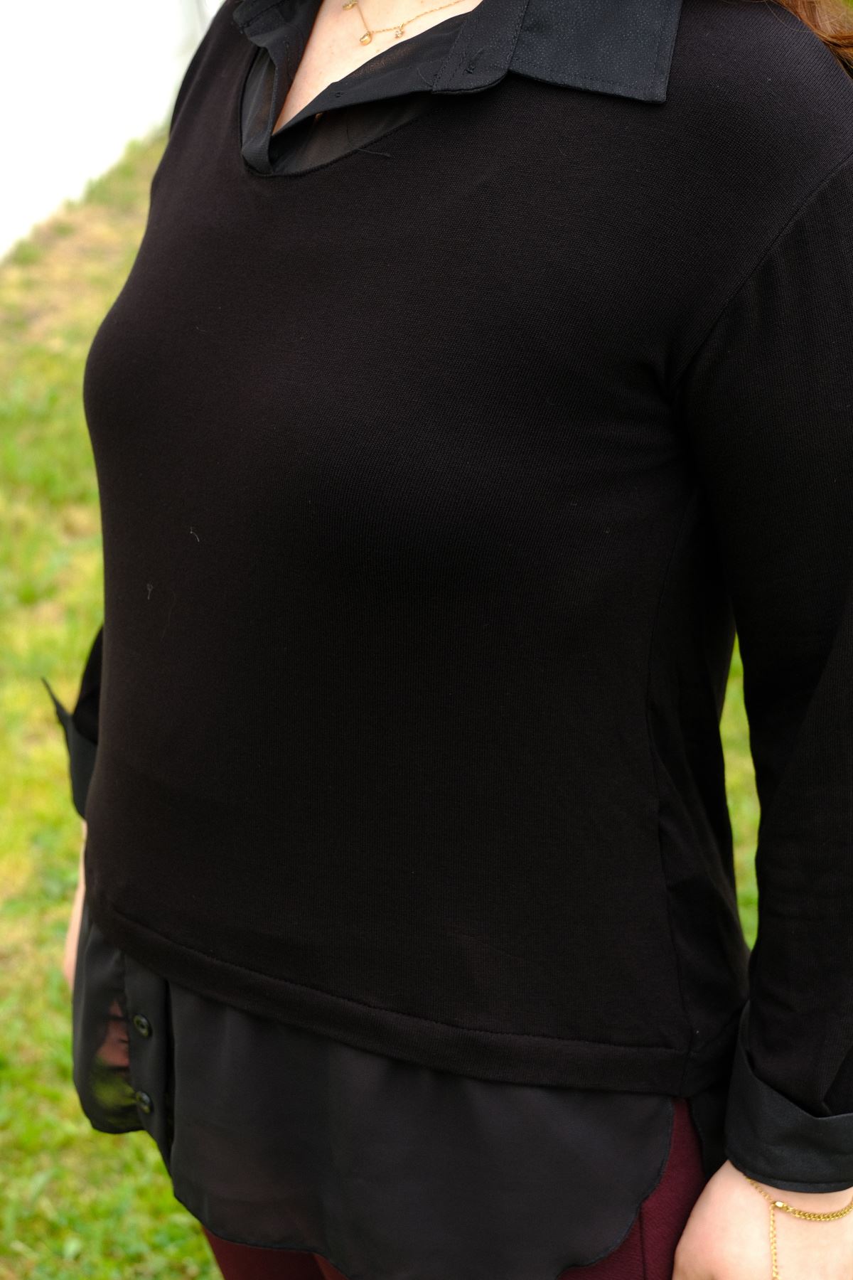 RENKTE BÜYÜK BEDEN İÇTEN ŞİFON GÖMLEK ÇIKMALI BLUZ