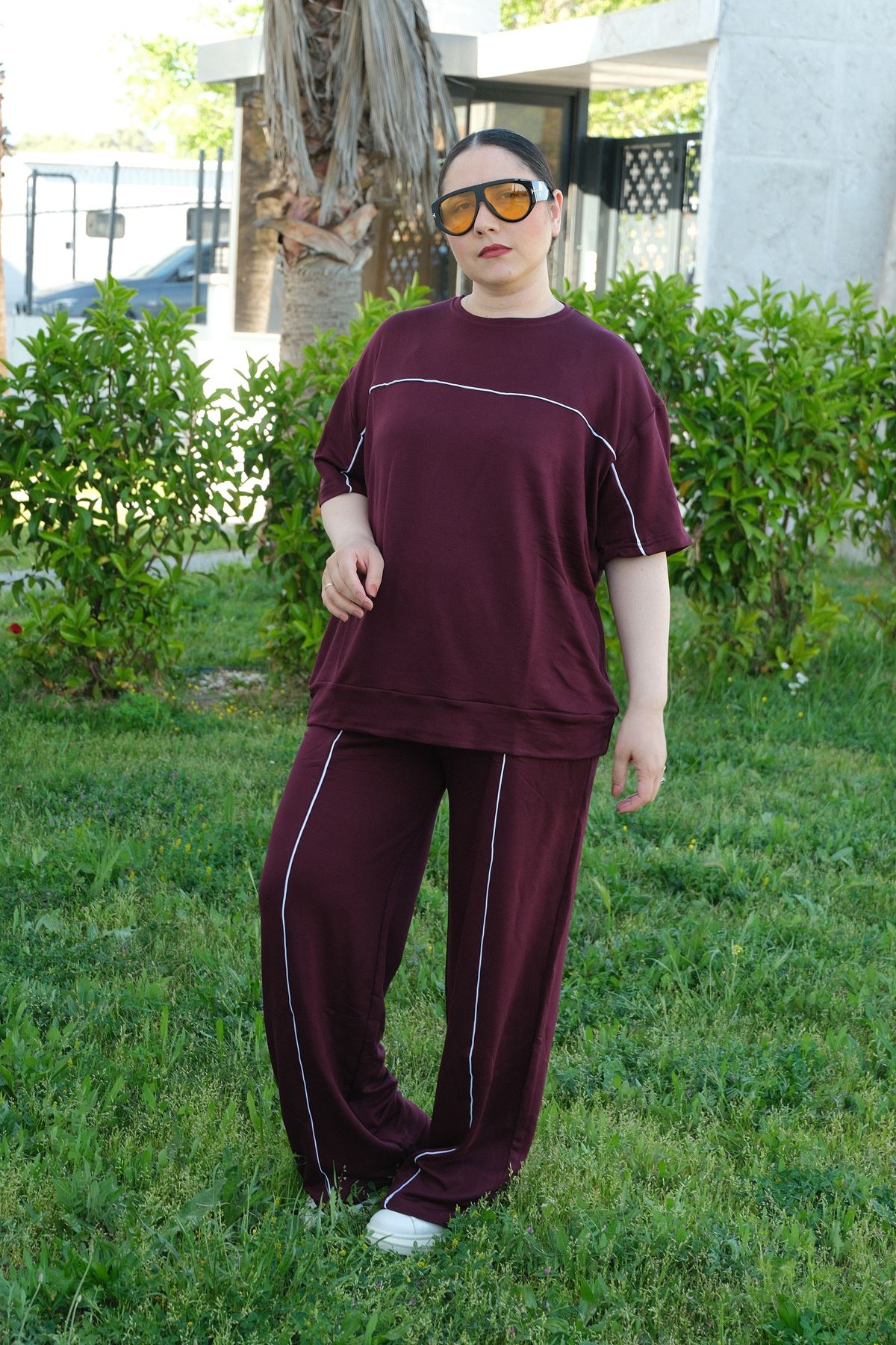 RENKTE ÖZEL ÜRETİM BİYELİ BATTAL BEDEN BORDO ALT ÜST TAKIM