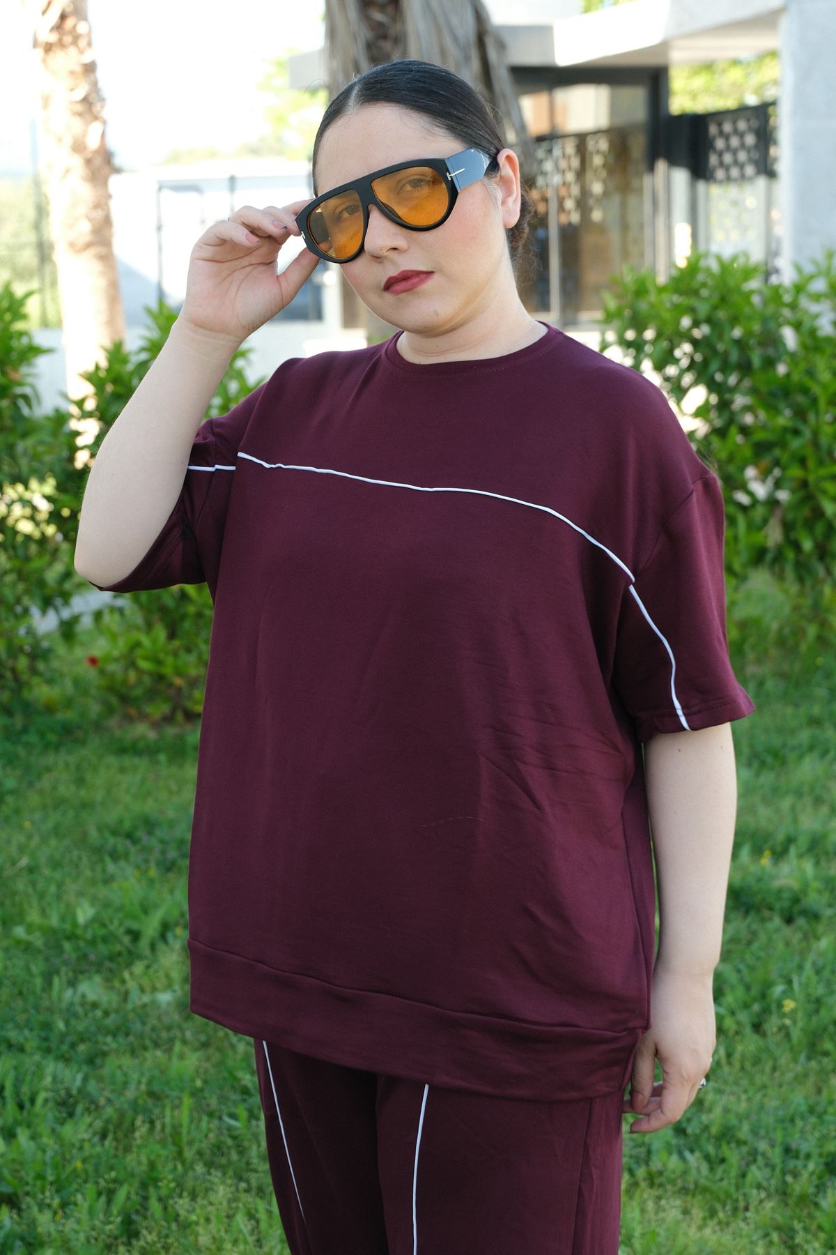 RENKTE ÖZEL ÜRETİM BİYELİ BATTAL BEDEN BORDO ALT ÜST TAKIM