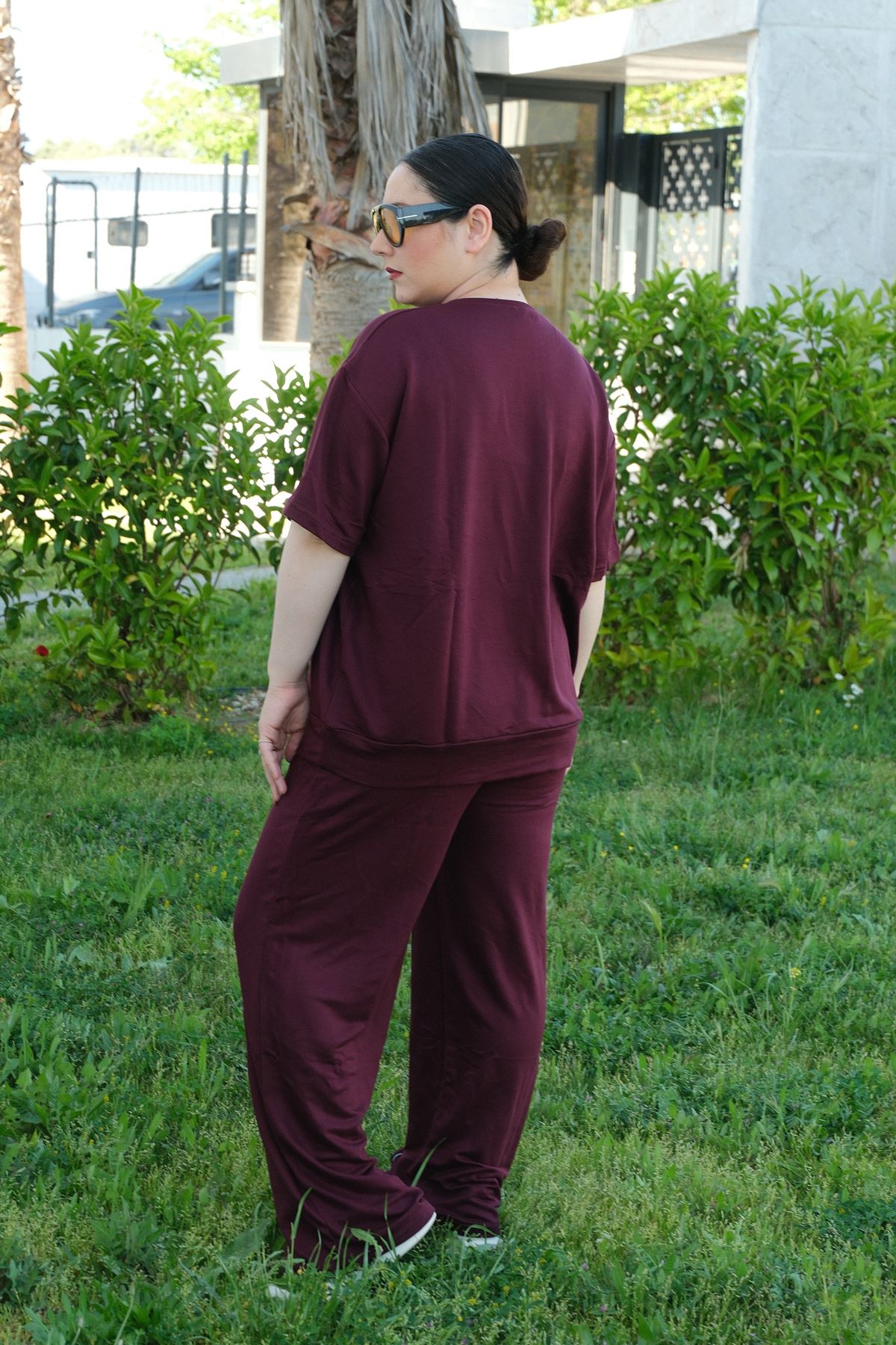 RENKTE ÖZEL ÜRETİM BİYELİ BATTAL BEDEN BORDO ALT ÜST TAKIM