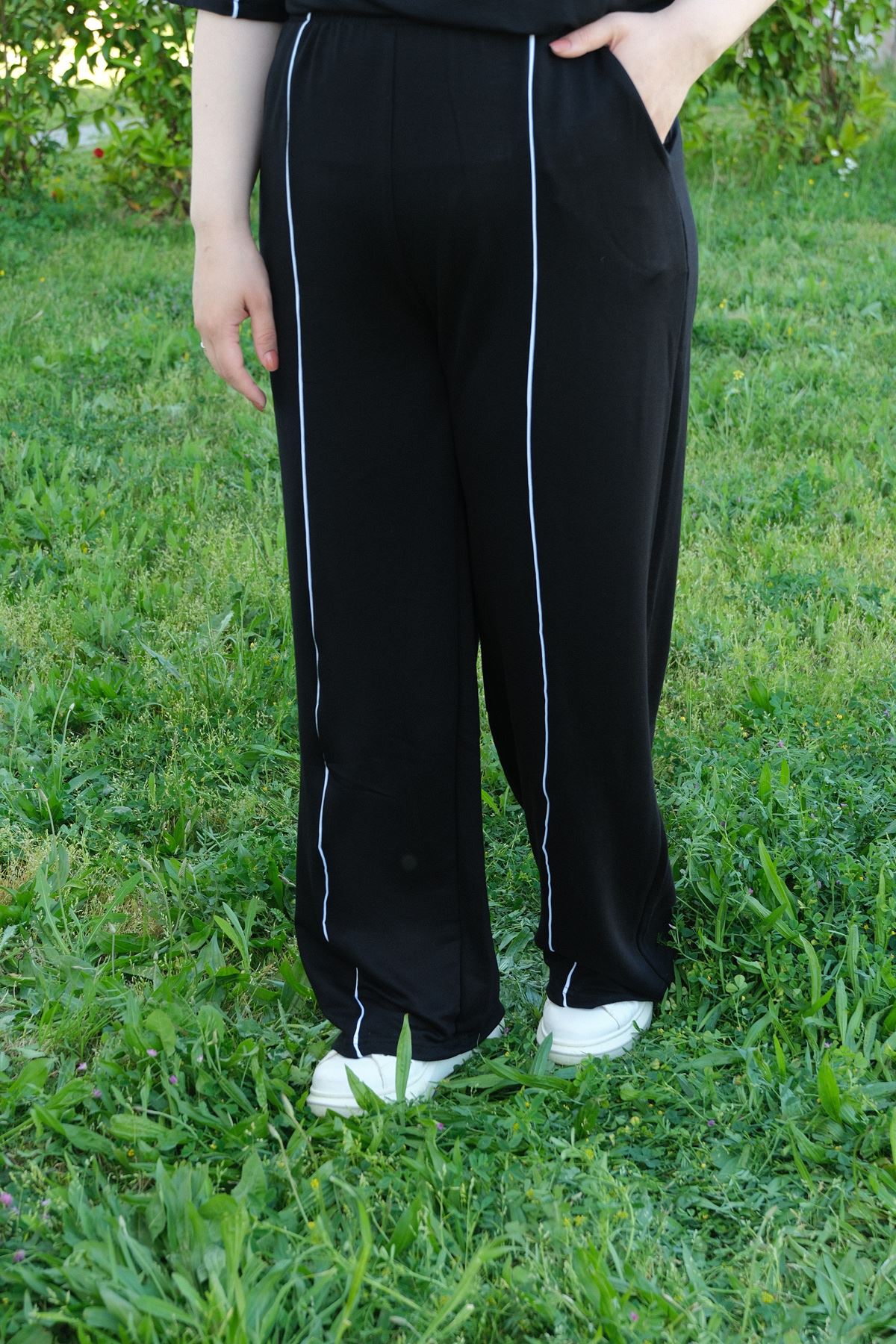 RENKTE ÖZEL ÜRETİM BİYELİ BATTAL BEDEN SİYAH ALT ÜST TAKIM