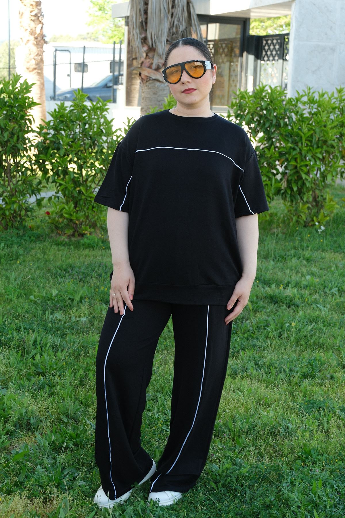 RENKTE ÖZEL ÜRETİM BİYELİ BATTAL BEDEN SİYAH ALT ÜST TAKIM