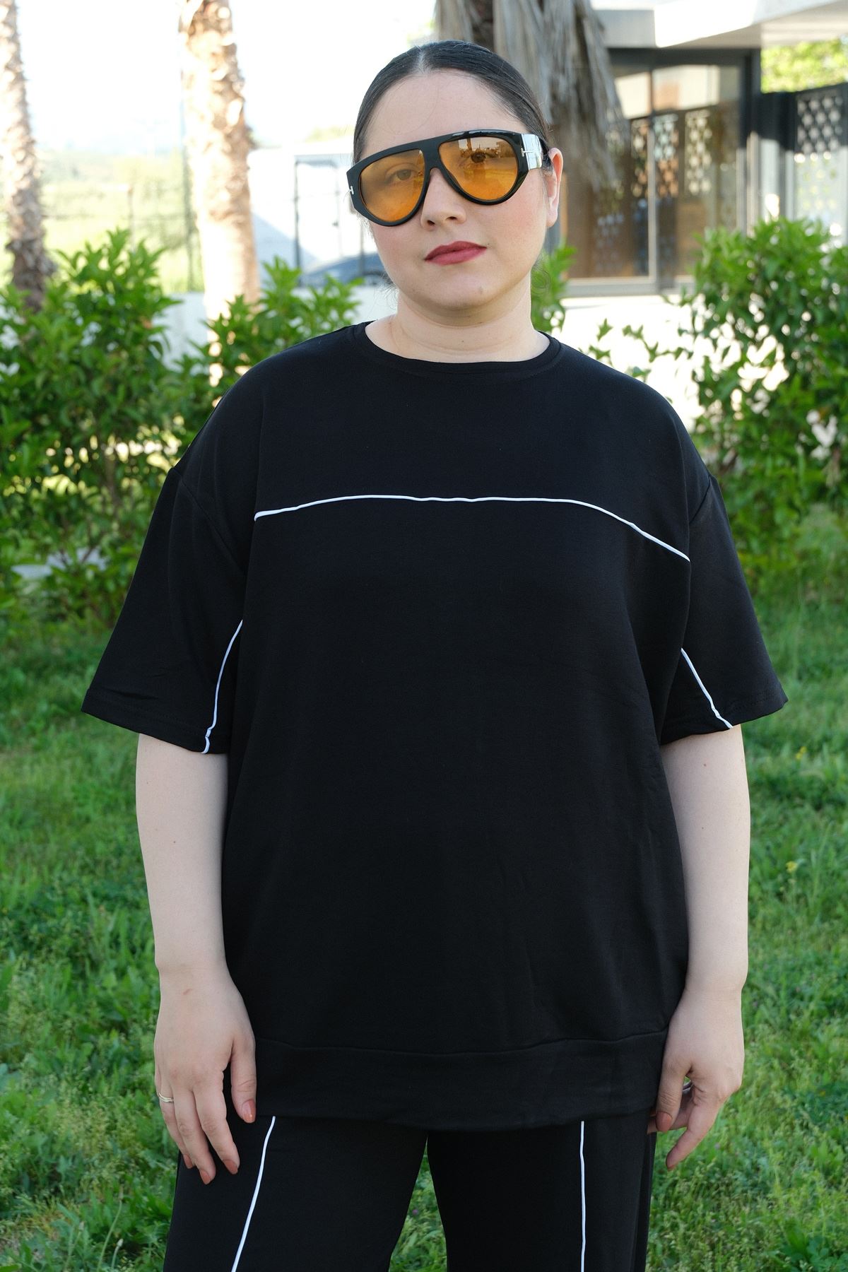 RENKTE ÖZEL ÜRETİM BİYELİ BATTAL BEDEN SİYAH ALT ÜST TAKIM