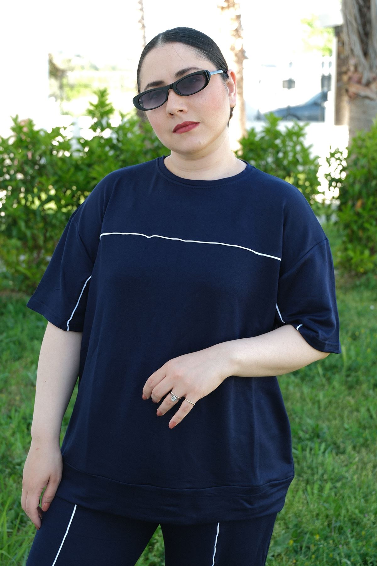 RENKTE ÖZEL ÜRETİM BİYELİ BATTAL BEDEN LACİVERT ALT ÜST TAKIM