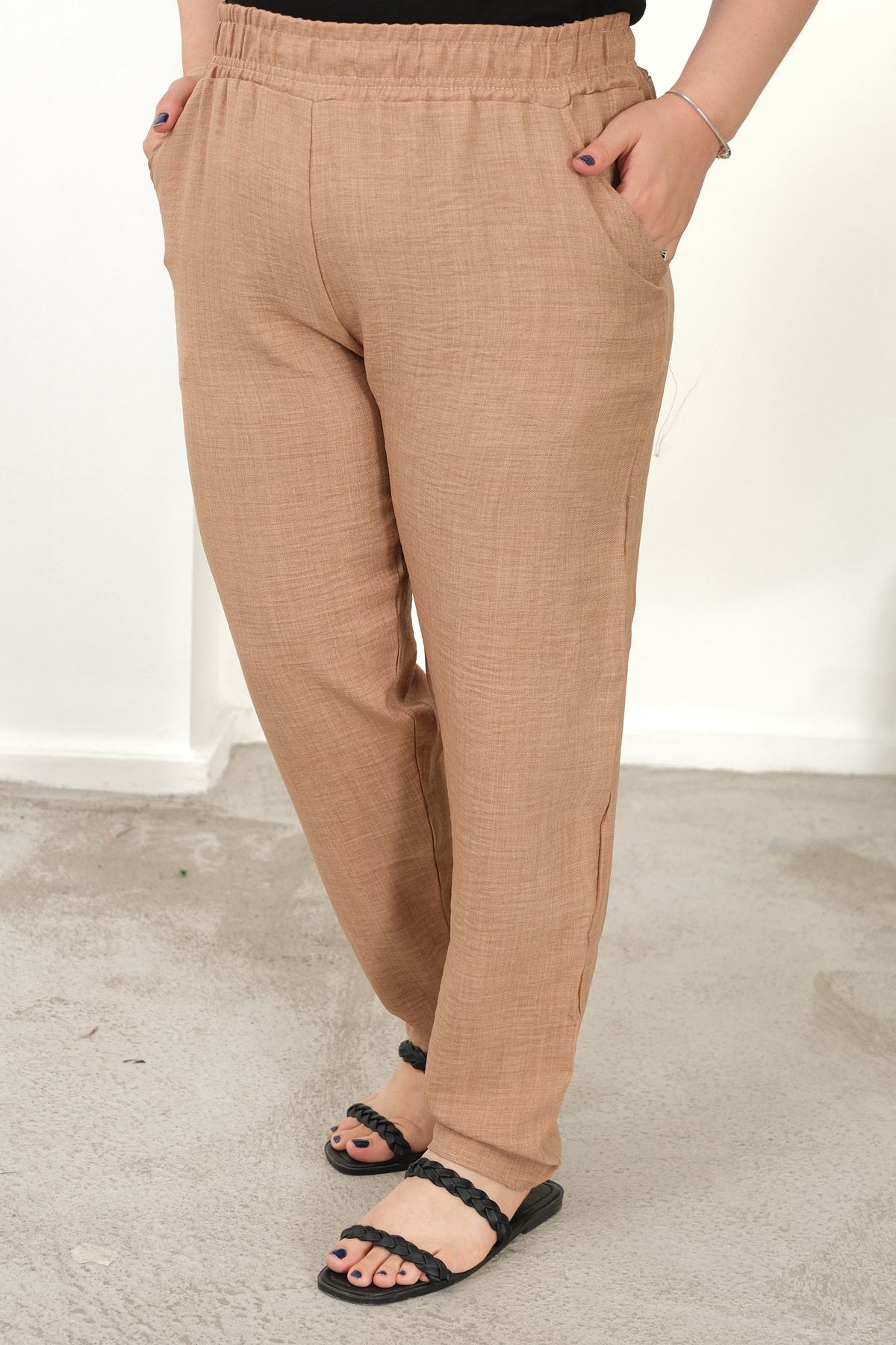 RENKTE BÜYÜK BEDEN DAR PAÇA CEPLİ VİZON PANTALON