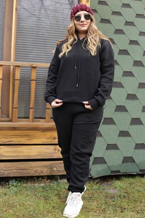 RENKTE ŞARDONLU KAPŞONLU SİYAH TAKIM