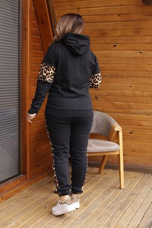 RENKTE LEOPAR VE SİYAH KOMBİNLİ ŞARDONLU TASARIM TAKIM