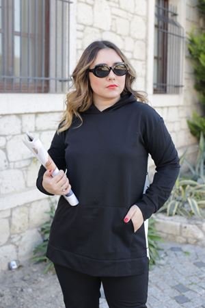 RENKTE ARKASI DESENLİ GENİŞ KESİM SİYAH TAKIM