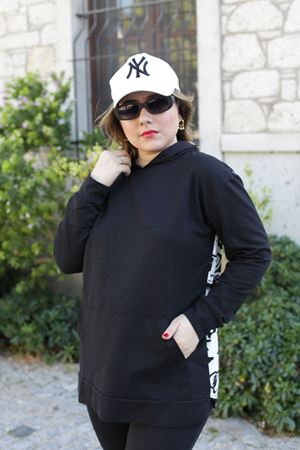 RENKTE ARKASI DESENLİ GENİŞ KESİM SİYAH TAKIM