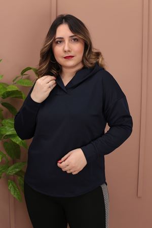 RENKTE OVERSİZE YAKASI PATLI KOYU LACİVERT SWEAT