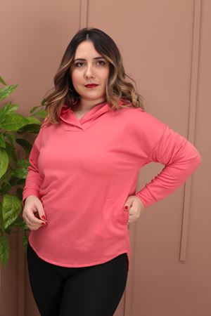 RENKTE OVERSİZE YAKASI PATLI MERCAN SWEAT