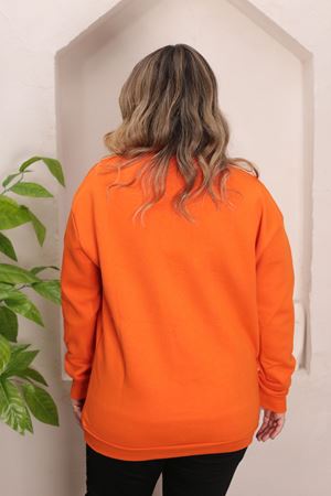 RENKTE YAZILI GENİŞ KESİM ŞARDONLU TURUNCU SWEAT