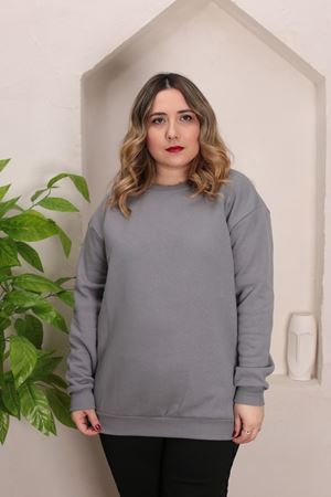 RENKTE GENİŞ KESİM ŞARDONLU DÜZ FÜME SWEAT