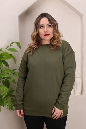 RENKTE GENİŞ KESİM ŞARDONLU DÜZ HAKİ SWEAT