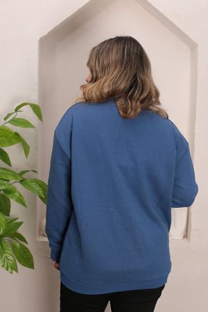 RENKTE GENİŞ KESİM ŞARDONLU DÜZ İNDİGO SWEAT