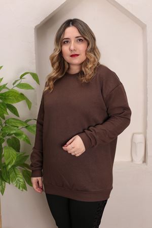 RENKTE GENİŞ KESİM ŞARDONLU DÜZ KAHVERENGİ SWEAT