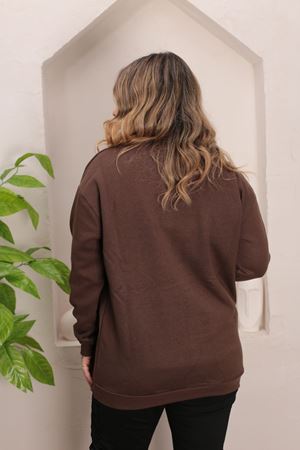 RENKTE GENİŞ KESİM ŞARDONLU DÜZ KAHVERENGİ SWEAT