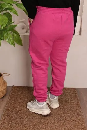 RENKTE ÜÇ İPLİK ŞARDONLU BATTAL FUŞYA JOGGER EŞOFMAN ALTI