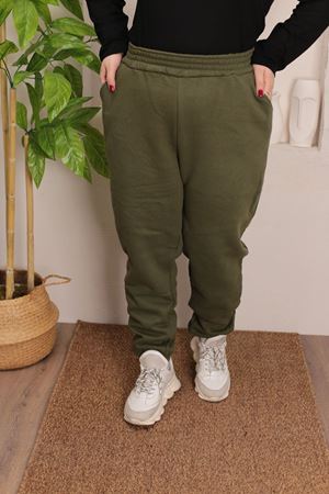 RENKTE ÜÇ İPLİK ŞARDONLU BATTAL HAKİ YEŞİL JOGGER EŞOFMAN ALTI