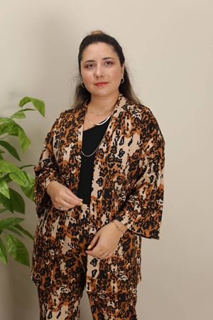 RENKTE GENİŞ KESİM DESENLİ KİMONO TAKIM