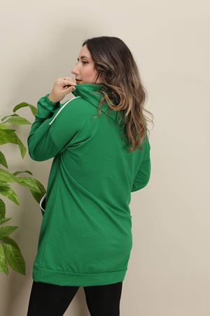 RENKTE GENİŞ KESİM CEPLİ KAPŞONLU YEŞİL SWEAT & TUNİK