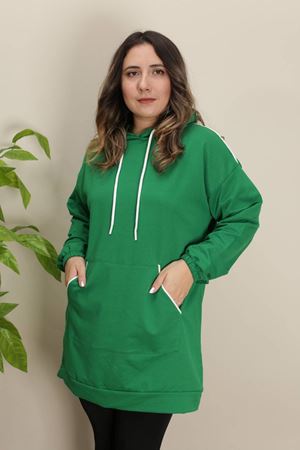 RENKTE GENİŞ KESİM CEPLİ KAPŞONLU YEŞİL SWEAT & TUNİK