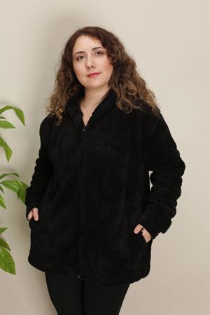 RENKTE BATTAL SİYAH PELUŞ CEKET&MONT