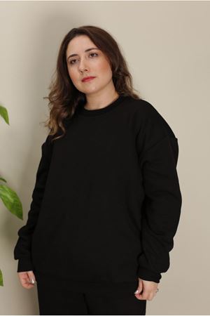 RENKTE BÜYÜK BEDEN BASİC ÜÇ İPLİK SİYAH TAKIM