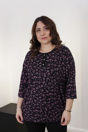 RENKTE DESENLİ KAPRİ KOL ESNEK PENYE BLUZ