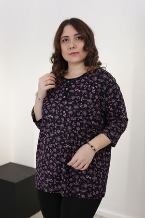 RENKTE DESENLİ KAPRİ KOL ESNEK PENYE BLUZ