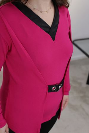 RENKTE KUŞGÖZLÜ HALKALI PEMBE TASARIM BLUZ