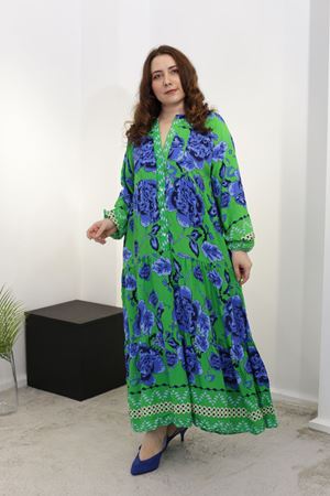 RENKTE BÜYÜK BEDEN OTANTİK TASARIM ELBİSE