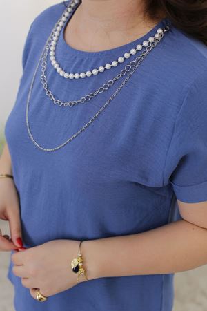 RENKTE BÜYÜK BEDEN KOLYELİ AYROBİN İNDİGO BLUZ