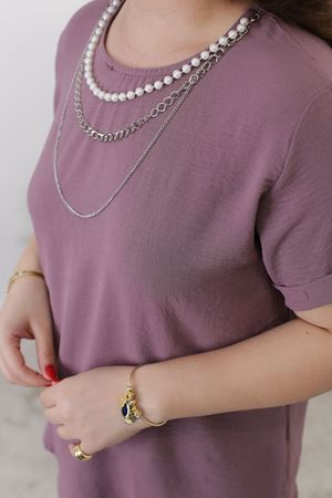 RENKTE BÜYÜK BEDEN KOLYELİ AYROBİN GÜL BLUZ