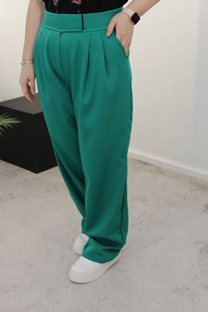 RENKTE DUBLE PENSLİ RELAXED YEŞİL FİT PANTOLON