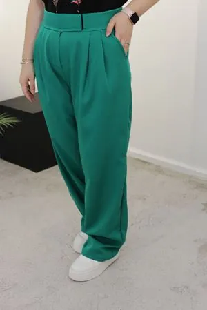 RENKTE DUBLE PENSLİ RELAXED YEŞİL FİT PANTOLON