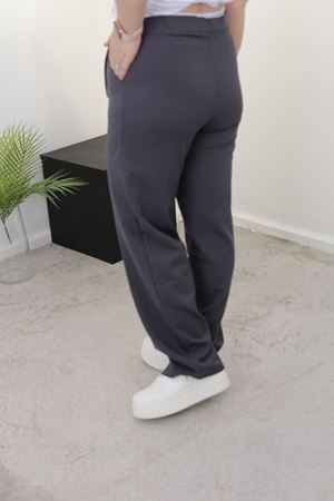 RENKTE POPLİN BEL DETAYLI ÖZEL DİKİM FÜME PALAZZO PANTOLON