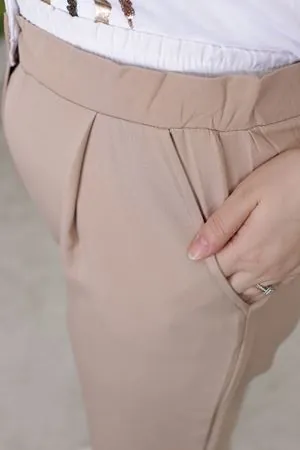 RENKTE KEMERİ BEYAZ GARNİLİ KREM PALAZZO PANTOLON