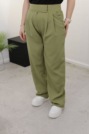 RENKTE DUBLE PENSLİ RELAXED HAKİ FİT PANTOLON