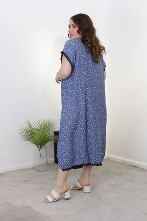 RENKTE KOL ETEK UCU PONPON DETAY BÜYÜK BEDEN OTANTİK ELBİSE